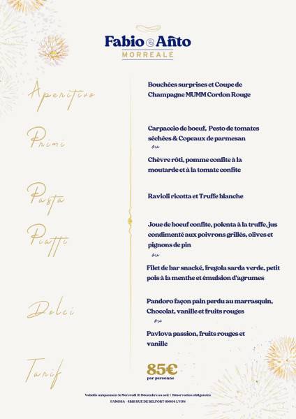 Menu réveillon 2026 chez Famosa à Lyon