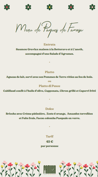 MENU SPECIAL PAQUES 2025 CHEZ FAMOSA A LYON 4 CROIX-ROUSSE